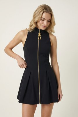 High Neck Zip Mini Dress Sculpted Flare