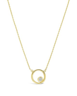 Sterling Silver Circle Pendant Necklace With Cz Stud