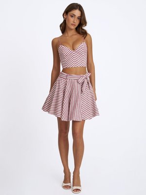 Xolani Red & White Striped Linen Mini Skirt