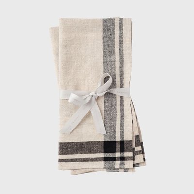 Striped Border Dinner Napkin, Black, Set Of Four