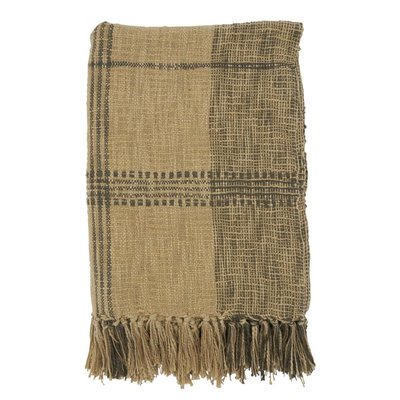 Saro     Plaid Design Cotton Throw Natural