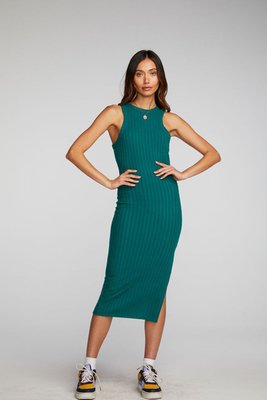 Poor Boy Rib Midi Dress With Side Slit