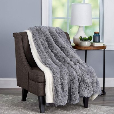 Faux Rabbit Fur Blanket with Sherpa Back Throw