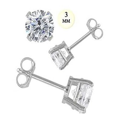 K  Ct White Gold Stud Earrg With Aprx  Mm Each Round Simulated Diamond