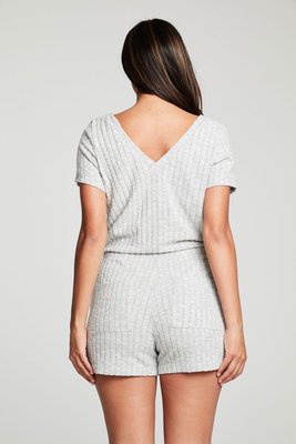 Poor Boy Rib Double V Short Sleeve Shorts Romper
