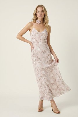 Floral Satin Maxi Dress With Slim Straps And Bias Cut Silhouette