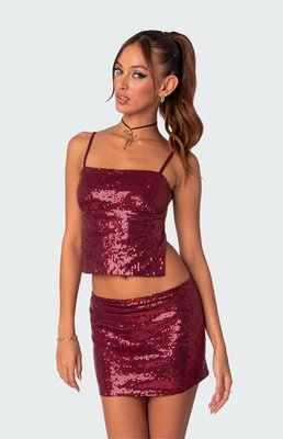 Edikted Women's Cosmo Open Back Sequin Top In Red