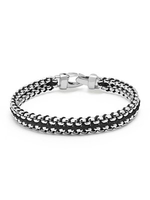 Men's Black Woven 8mm Box Chain Bracelet In Silver