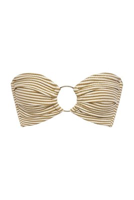 Neutral Stripe Tori Ties Bandeau Bikini Top