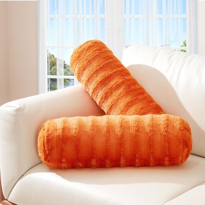 Set Of 2 Faux Fur Bolster Pillows, Decorative Roll Pillow
