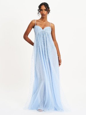Wallie Rhinestone Embellished Mesh Backless Gown