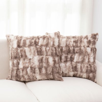 Bamboo Design Faux Fur Decorative Throw Pillow Set Of 2, Plush Accent