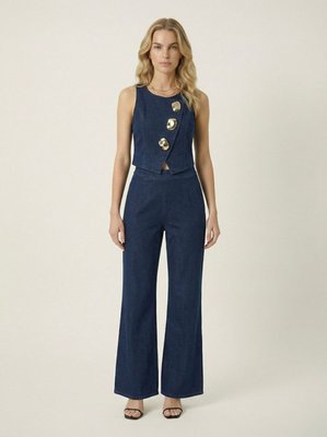 Denim Vest Top And Wide Leg Pant Set