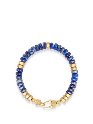 Men's Hexagon Beaded Bracelet With Blue Lapis And Gold