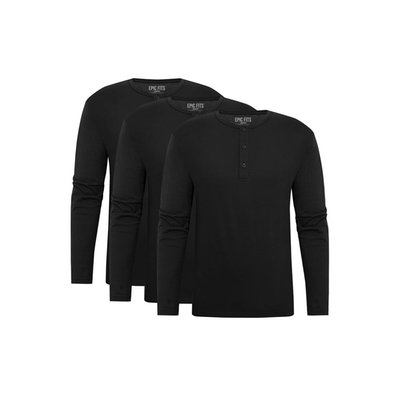 All Black Long Sleeve Henley 3-pack