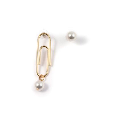 Joomi Lim Asymmetrical Pearl & Giant Paperclip Earrings