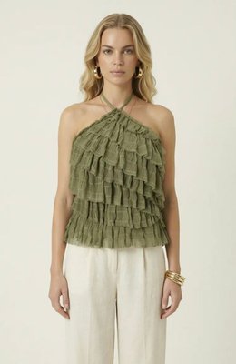 Ruffled Halter Top With Tiered Textured Layers