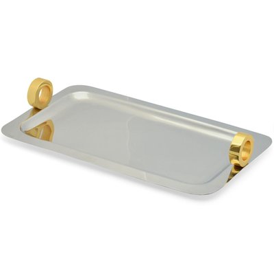 Rectangular Metal Serving Tray With Ring Handles, 14 X 8