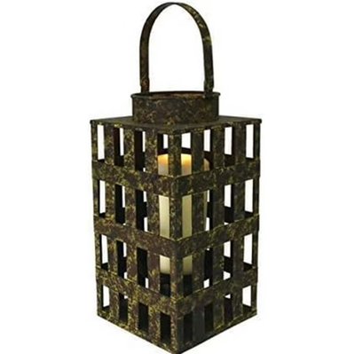 Rustic Hanging Candle Lantern with Tempered Glass - 15"