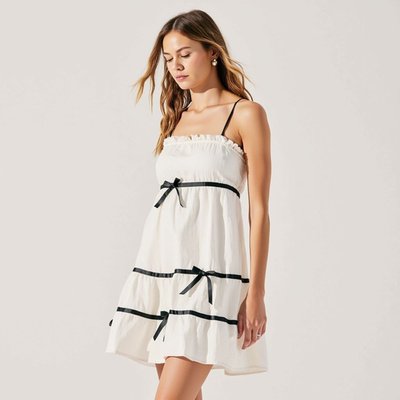 Spaghetti Strap Mini Dress With Ruffled Trim And Bow Accents
