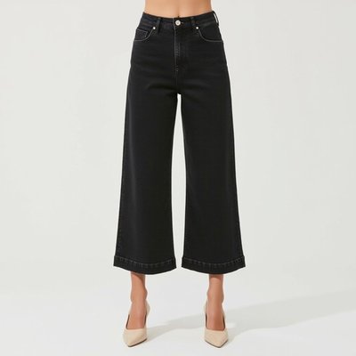 High Waist Black Wide-leg Cropped Jeans