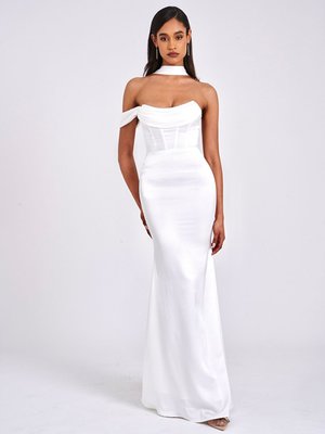 Ivona Halter Neck Double Duchess Satin Gown
