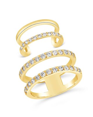 Shine By Sterling Forever Stackable Cz Open Band & Midi Ring Set