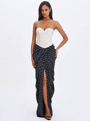 Tamryn Black & White Polka Dot Sweetheart Maxi Dress