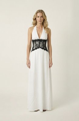 Halter Maxi Dress With Lace Corset Waist Detail