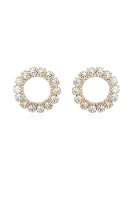 Large Crystal & 18k Gold Plated Circle Stud Earrings