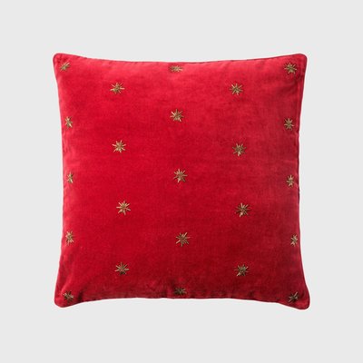 Embroidered Star Pillow, Red Cotton Velvet