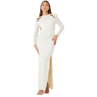 Split Leg Shoulder Pad Maxi Dress