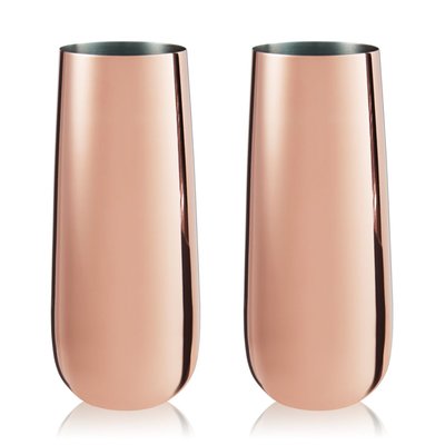 Stainless Steel Stemless Champagne Flutes In Copper Set Of 2