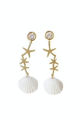Poporcelain Crystal Star Porcelain Seashell Earrings