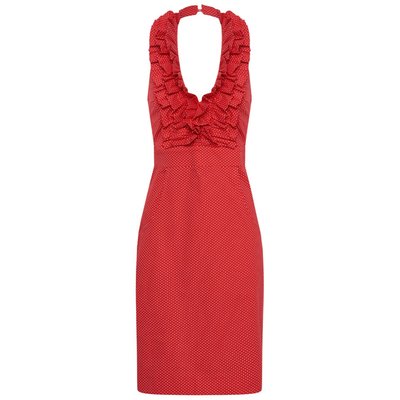 Deer You Betsy Beauty Frill Neck Halter Dress In Red Pin Spot