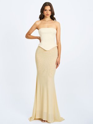 Adelina Butter Yellow Peplum Mermaid Gown With Lace-up Back