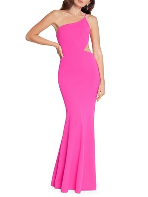 Betsy & Adam Women's One Shoulder Scuba Trumpet Gown