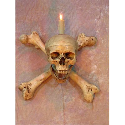 Wall Sconce Skull-Bone Life-Size Skull on Femur Crossbones