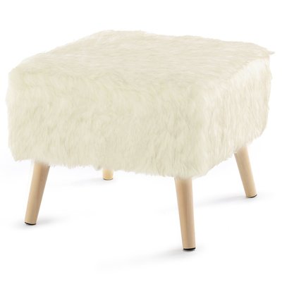 Faux Fur Wooden Leg Accent Stool