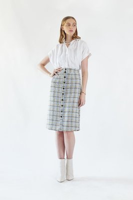 Luxe Plaid Tweed Pencil Skirt