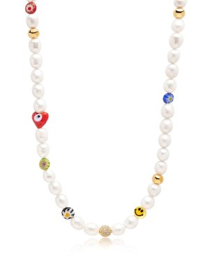 Men's Smiley Face Pearl Choker With Assorted Beads