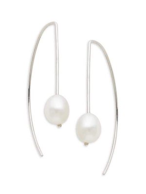 Sterling Silver & White Oval Cultured Pearl Threader Earrings