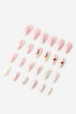 Strawberries N Crème - Almond Press-on Nails