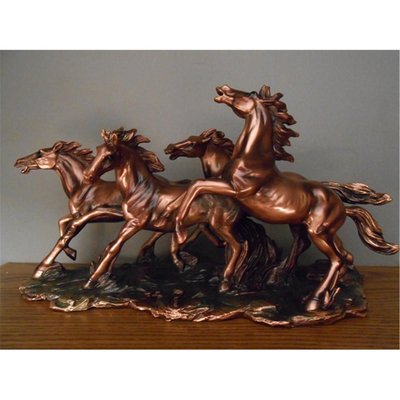 Four Wild Horses Bronze Plated Resin Sculpture