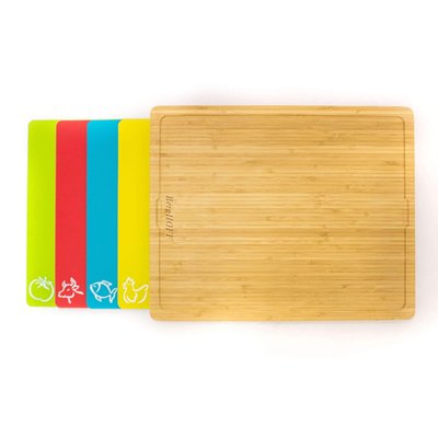 Bamboo Cutting Board Set With 4 Multi-colored Flexible Cutting Boards