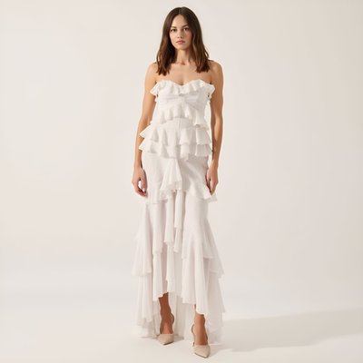 Strapless Tiered Ruffle Maxi Dress