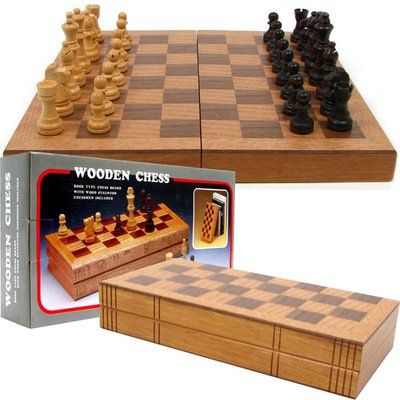 Chess Board Wooden Book Style With Staunton Chessmen