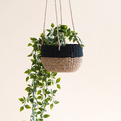 Likha Natural + Black Colorblock Hanging Planter