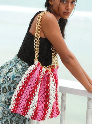 Brunna Co Colette Macrame Beach Bag In Pink & Red