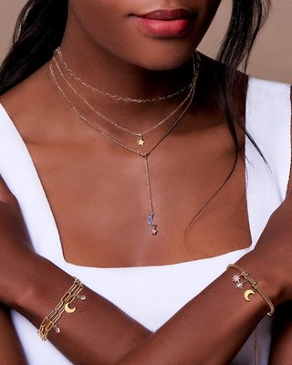 Cz Star & Moon Dangling Y Necklace